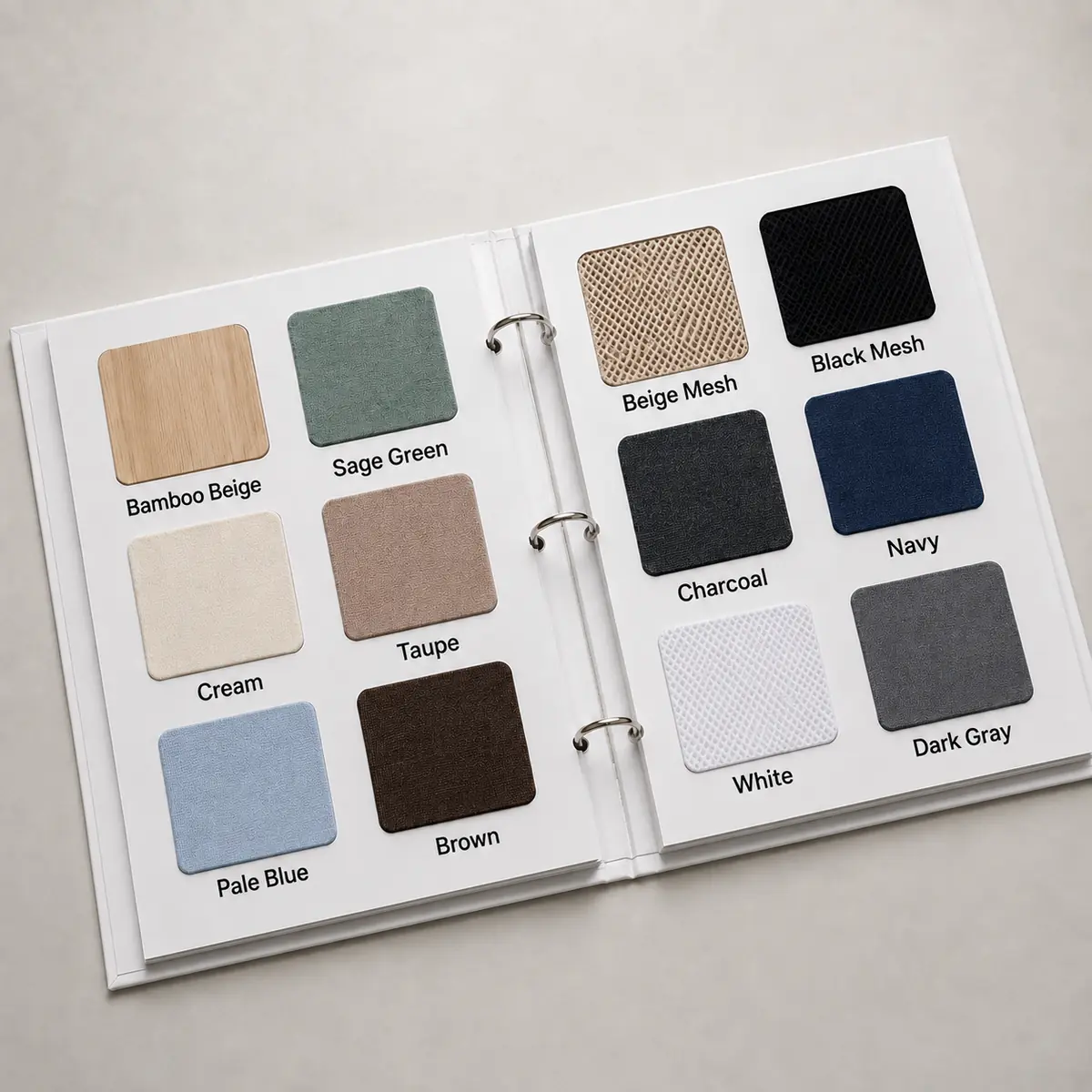 CO-MAN fabric swatch book with labeled underwear fabric samples